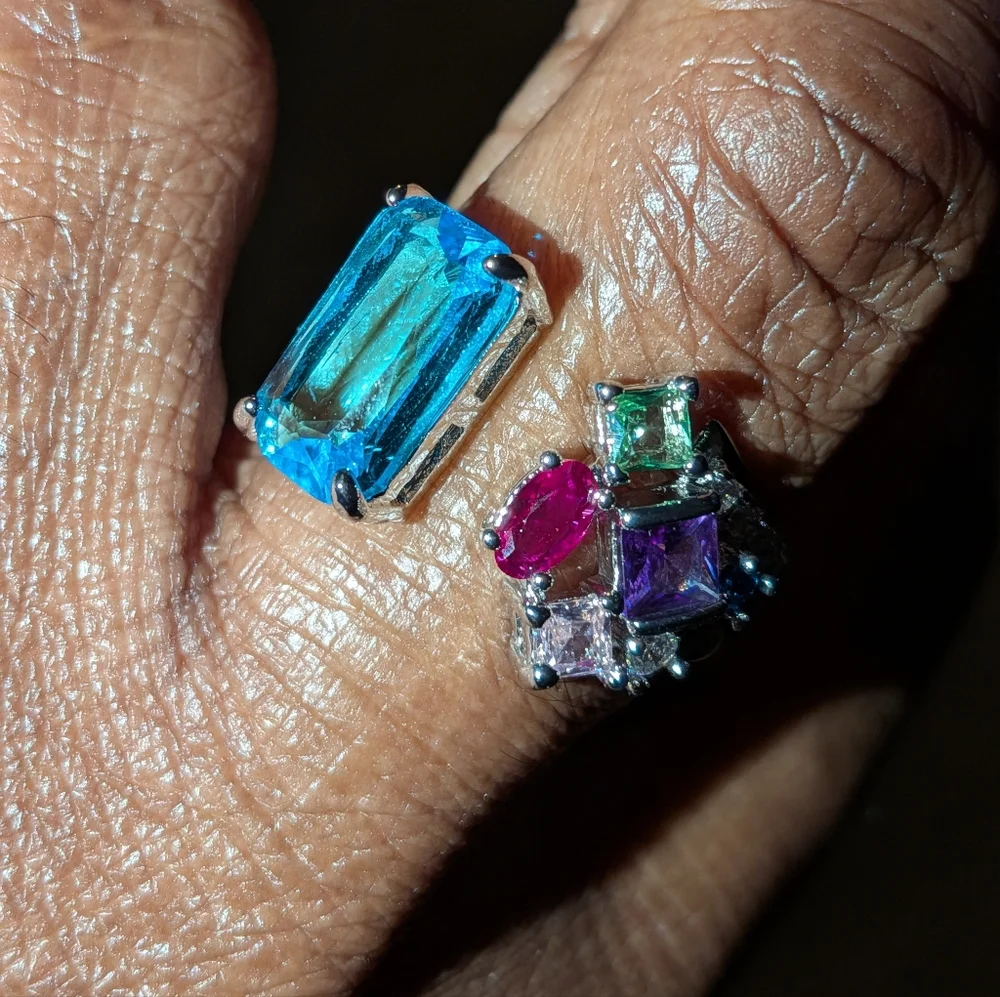 Vibrant Silvery Multi-Gemstone Open Resizable Ring